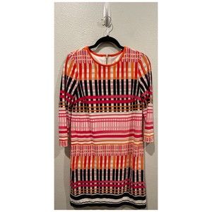 ELIZA J Multicolor Geometric Shift Zipper 3/4 Sleeve Mini Dress